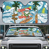 Hawaii Summer Christmas Auto Sun Shade Surfing Santa Shaka Catch The Wave LT14 Teal - Polynesian Pride