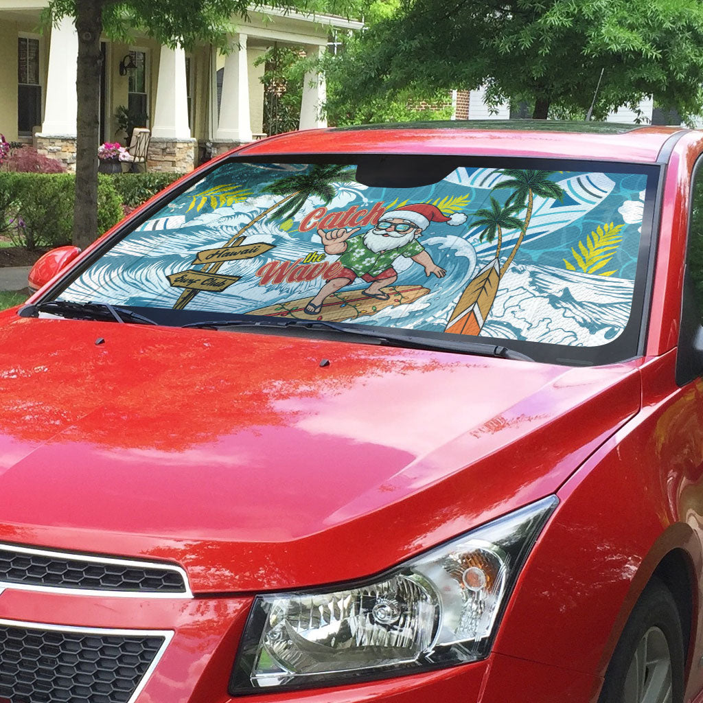 Hawaii Summer Christmas Auto Sun Shade Surfing Santa Shaka Catch The Wave LT14 - Polynesian Pride