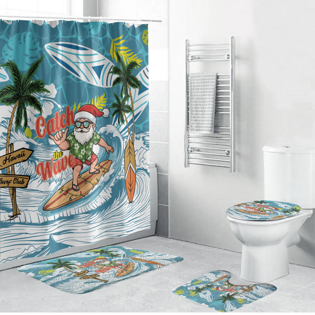 Hawaii Summer Christmas Bathroom Set Surfing Santa Shaka Catch The Wave LT14 Bathroom Set (4 pcs) Teal - Polynesian Pride