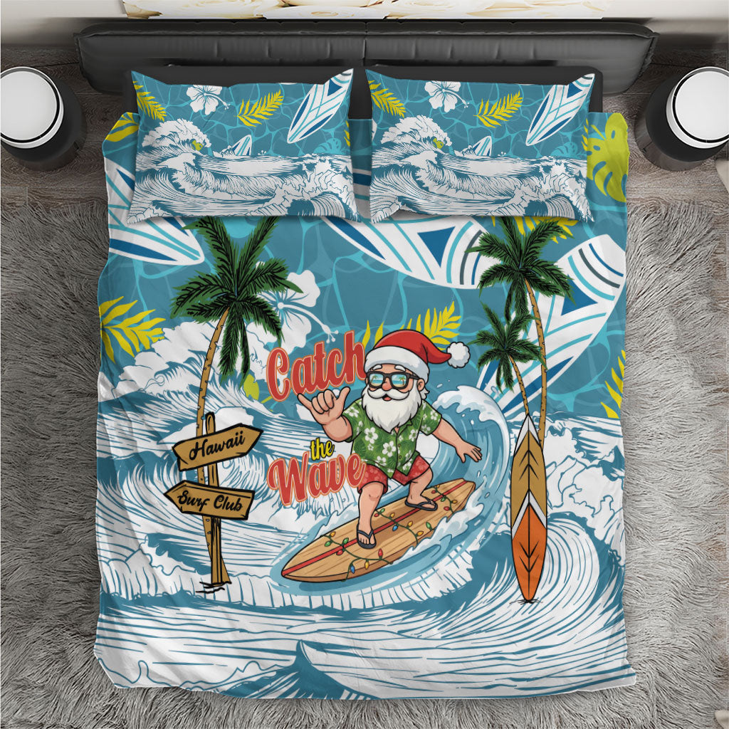 Hawaii Summer Christmas Bedding Set Surfing Santa Shaka Catch The Wave LT14 Teal - Polynesian Pride