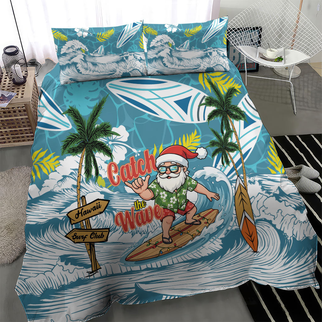Hawaii Summer Christmas Bedding Set Surfing Santa Shaka Catch The Wave LT14 - Polynesian Pride