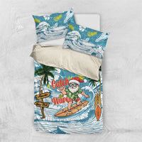 Hawaii Summer Christmas Bedding Set Surfing Santa Shaka Catch The Wave LT14 US Twin 172cm x 218cm Teal - Polynesian Pride
