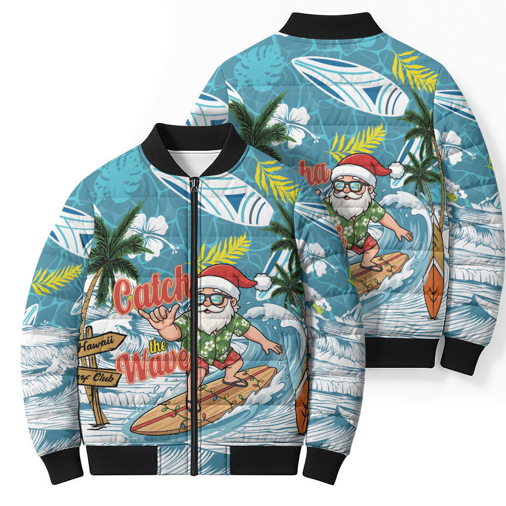 Hawaii Summer Christmas Bomber Puffer Jacket Surfing Santa Shaka Catch The Wave LT14 - Polynesian Pride