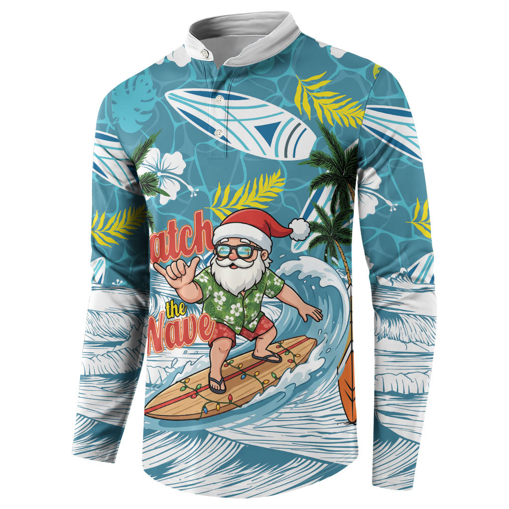 Hawaii Summer Christmas Button Sweatshirt Surfing Santa Shaka Catch The Wave LT14 - Polynesian Pride