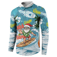 Hawaii Summer Christmas Button Sweatshirt Surfing Santa Shaka Catch The Wave LT14 - Polynesian Pride