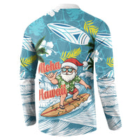Hawaii Summer Christmas Button Sweatshirt Surfing Santa Shaka Catch The Wave LT14 - Polynesian Pride