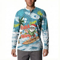 Hawaii Summer Christmas Button Sweatshirt Surfing Santa Shaka Catch The Wave LT14 - Polynesian Pride