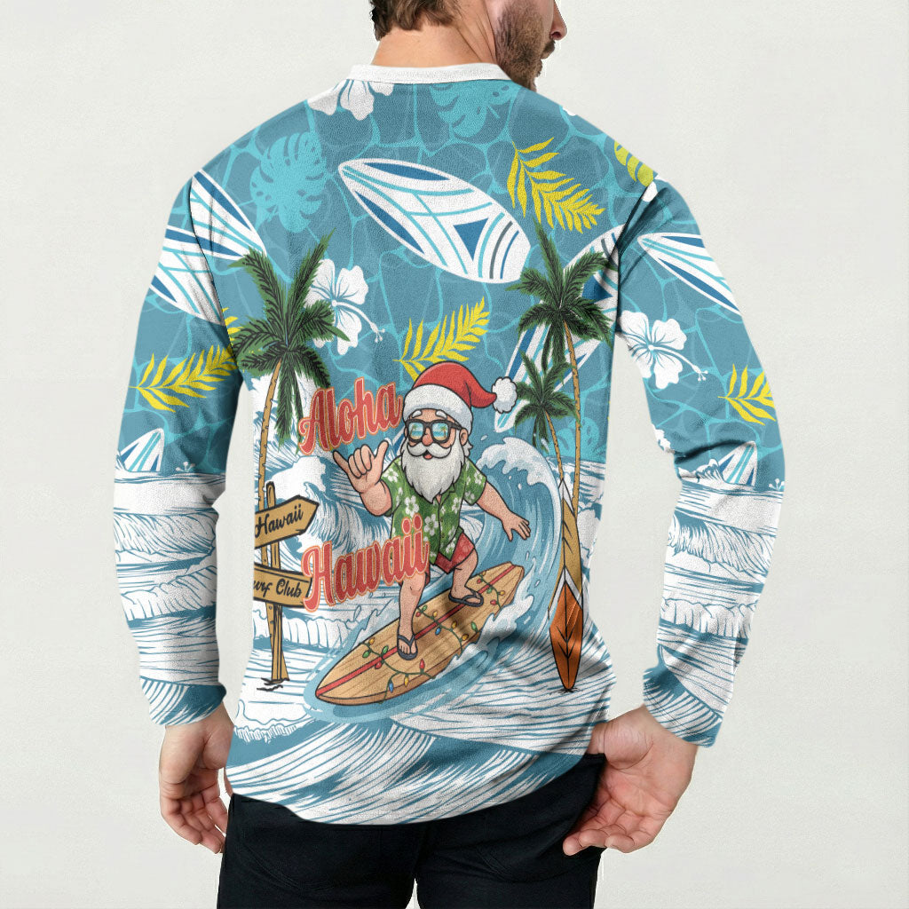 Hawaii Summer Christmas Button Sweatshirt Surfing Santa Shaka Catch The Wave LT14 - Polynesian Pride