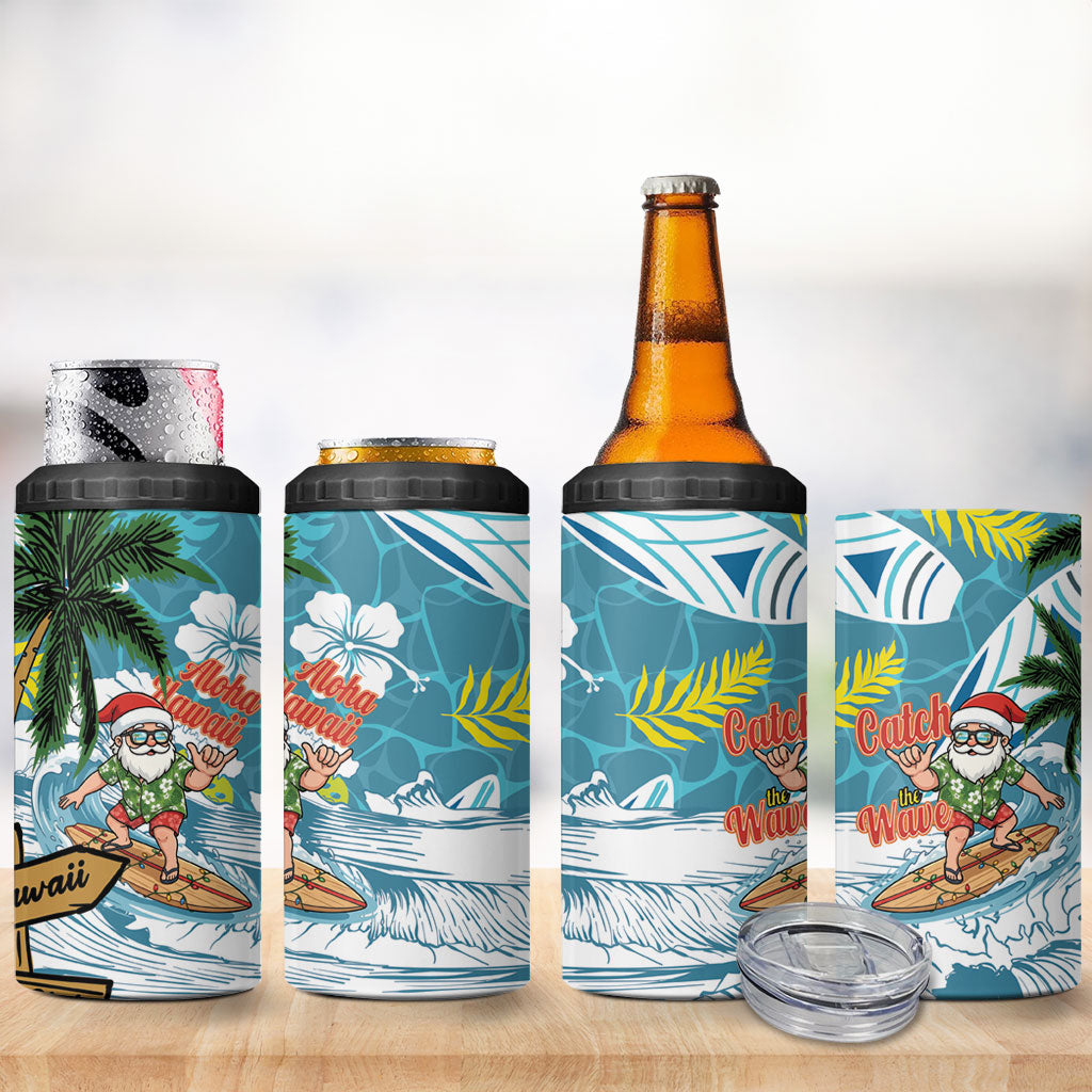 Hawaii Summer Christmas 4 in 1 Can Cooler Tumbler Surfing Santa Shaka Catch The Wave LT14 - Polynesian Pride