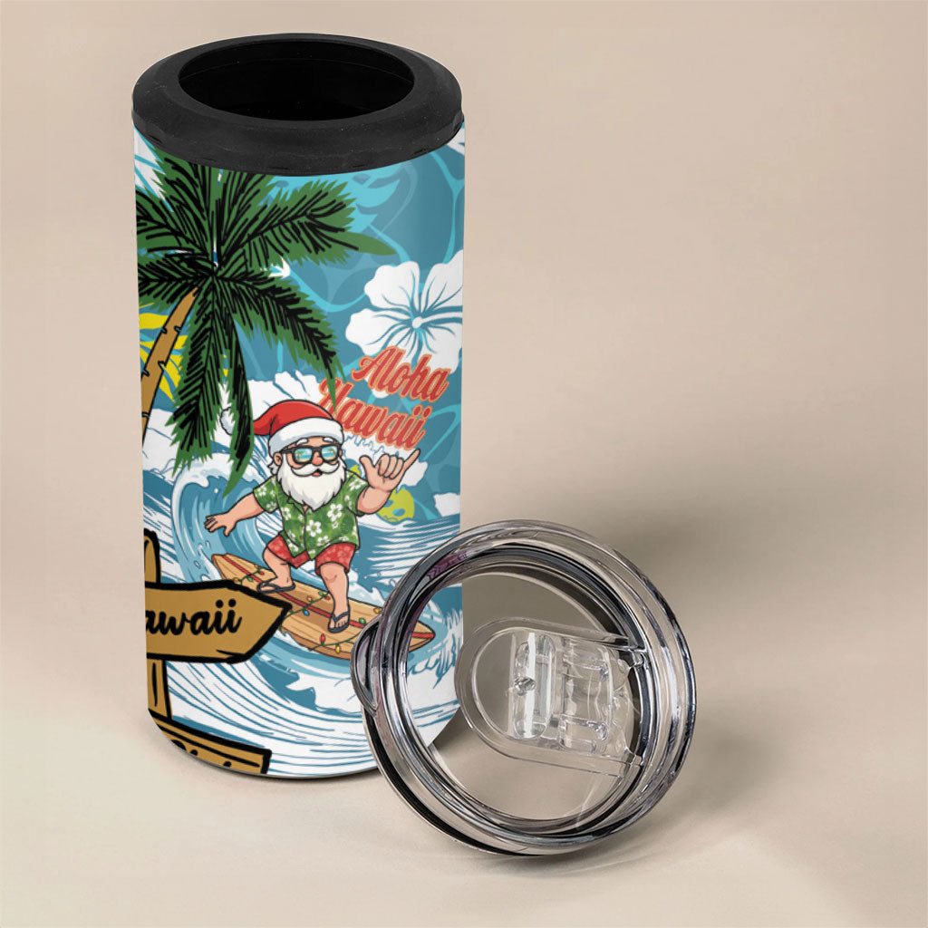 Hawaii Summer Christmas 4 in 1 Can Cooler Tumbler Surfing Santa Shaka Catch The Wave LT14 - Polynesian Pride