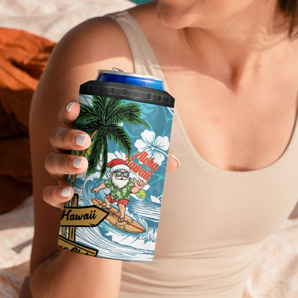 Hawaii Summer Christmas 4 in 1 Can Cooler Tumbler Surfing Santa Shaka Catch The Wave LT14 - Polynesian Pride
