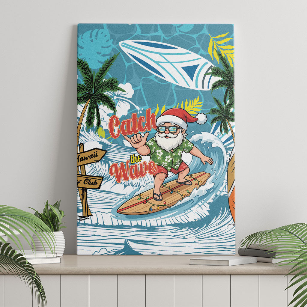 Hawaii Summer Christmas Canvas Wall Art Surfing Santa Shaka Catch The Wave LT14 - Polynesian Pride