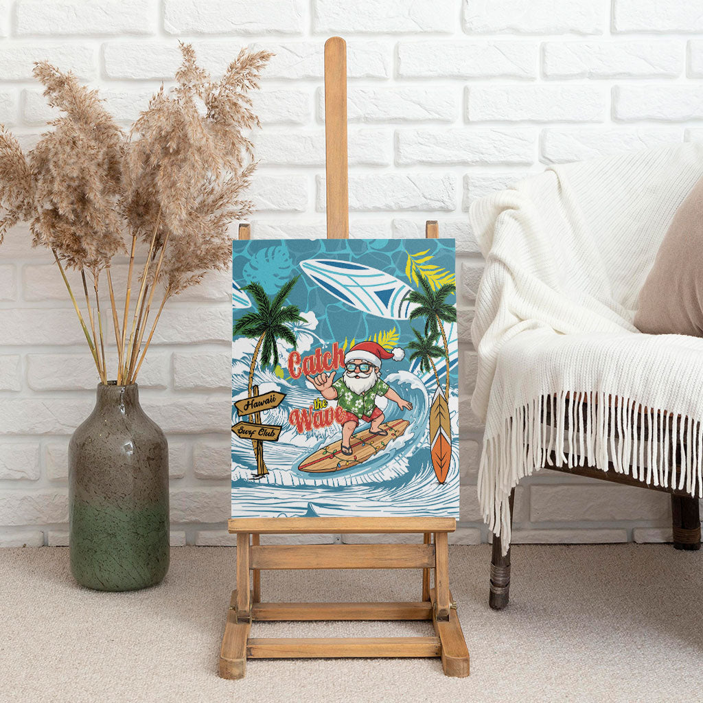 Hawaii Summer Christmas Canvas Wall Art Surfing Santa Shaka Catch The Wave LT14 - Polynesian Pride