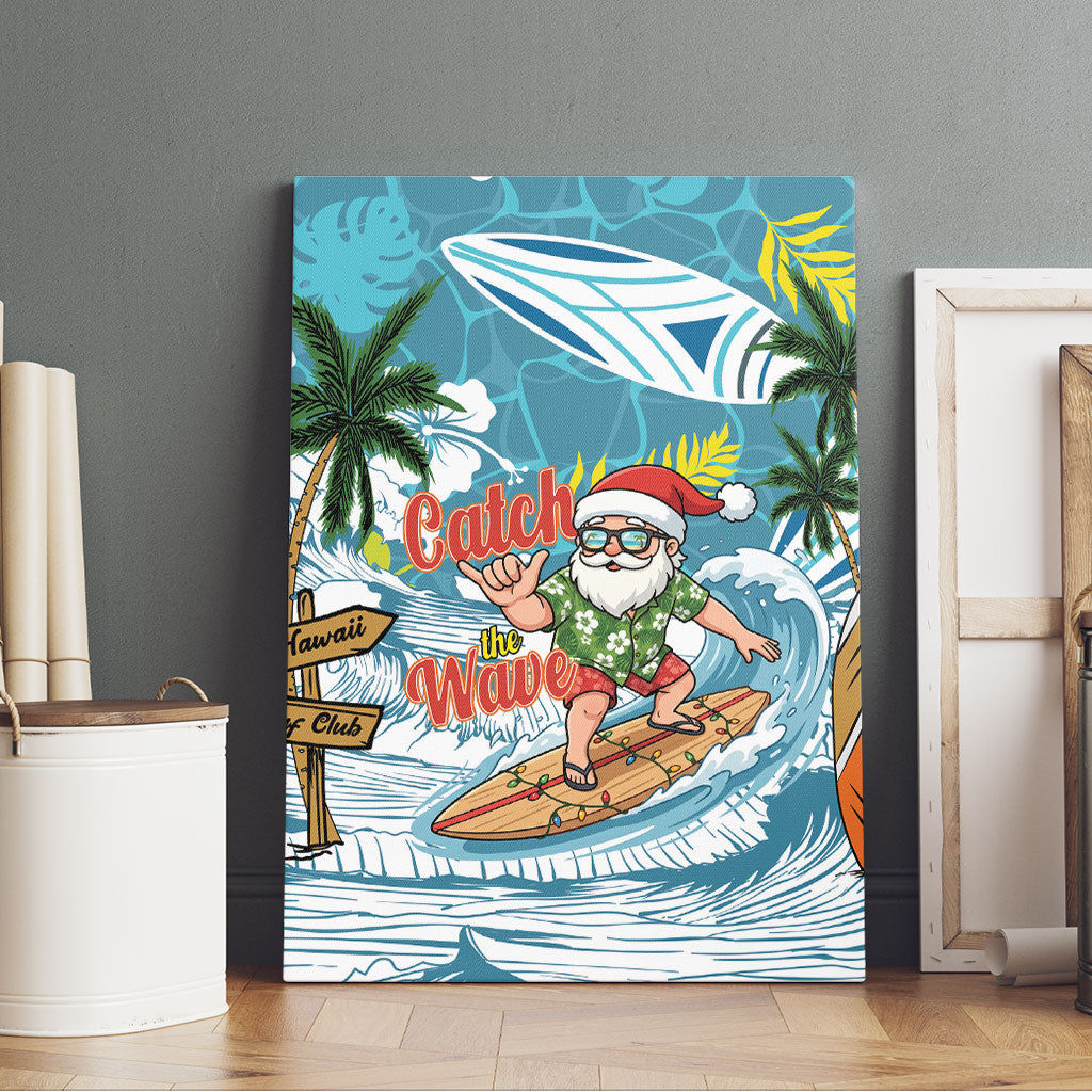 Hawaii Summer Christmas Canvas Wall Art Surfing Santa Shaka Catch The Wave LT14 - Polynesian Pride