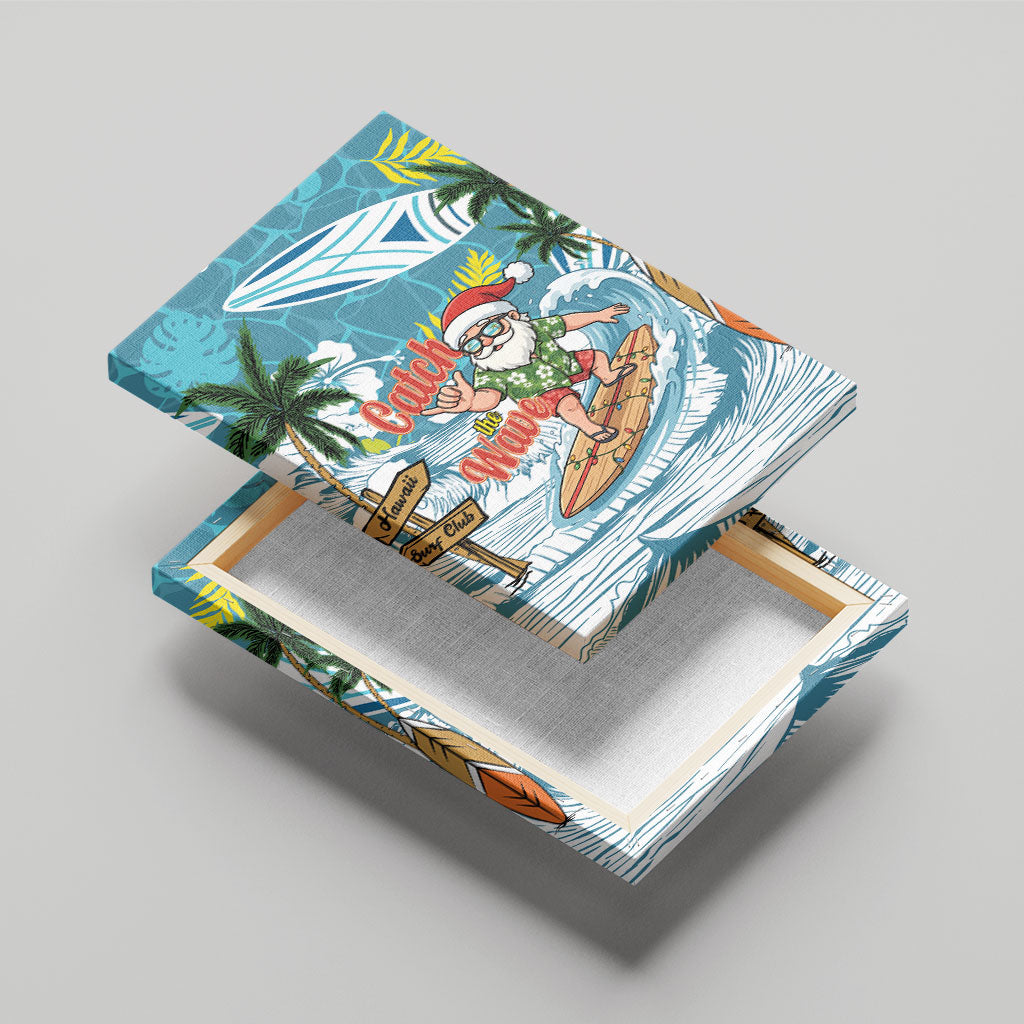 Hawaii Summer Christmas Canvas Wall Art Surfing Santa Shaka Catch The Wave LT14 - Polynesian Pride