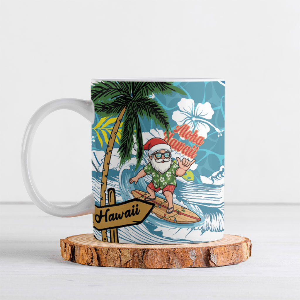 Hawaii Summer Christmas Ceramic Mug Surfing Santa Shaka Catch The Wave LT14 Teal - Polynesian Pride