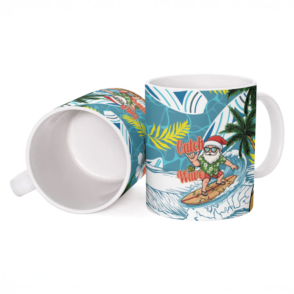Hawaii Summer Christmas Ceramic Mug Surfing Santa Shaka Catch The Wave LT14 - Polynesian Pride