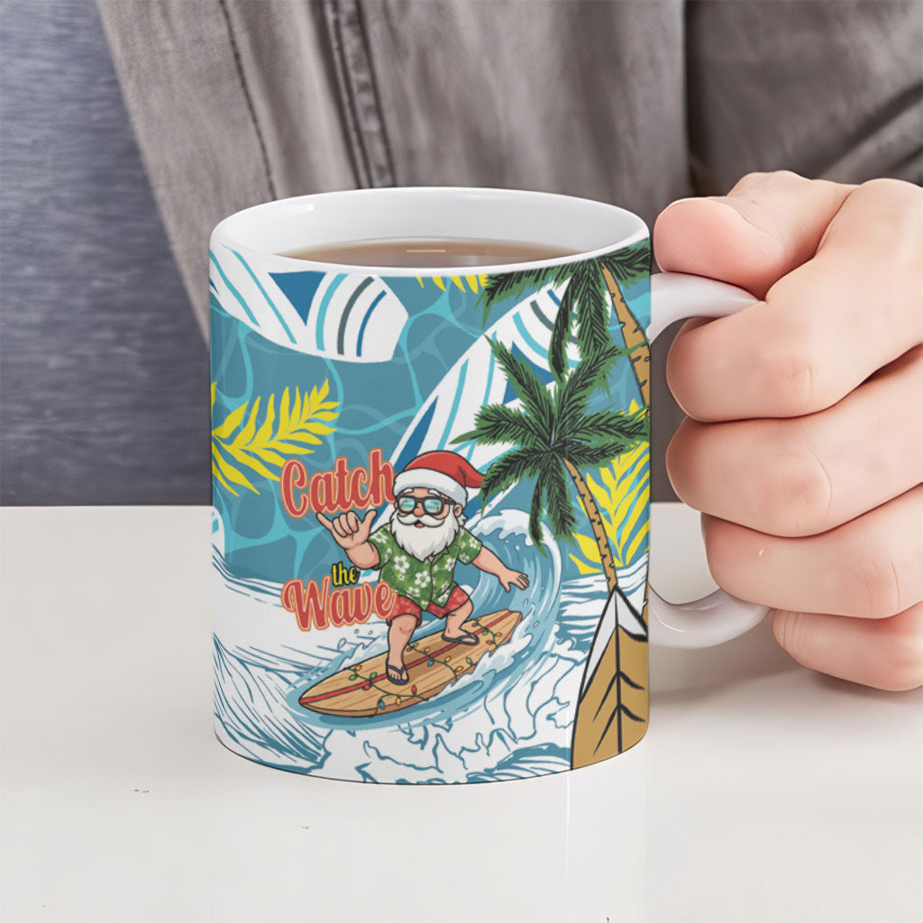 Hawaii Summer Christmas Ceramic Mug Surfing Santa Shaka Catch The Wave LT14 - Polynesian Pride