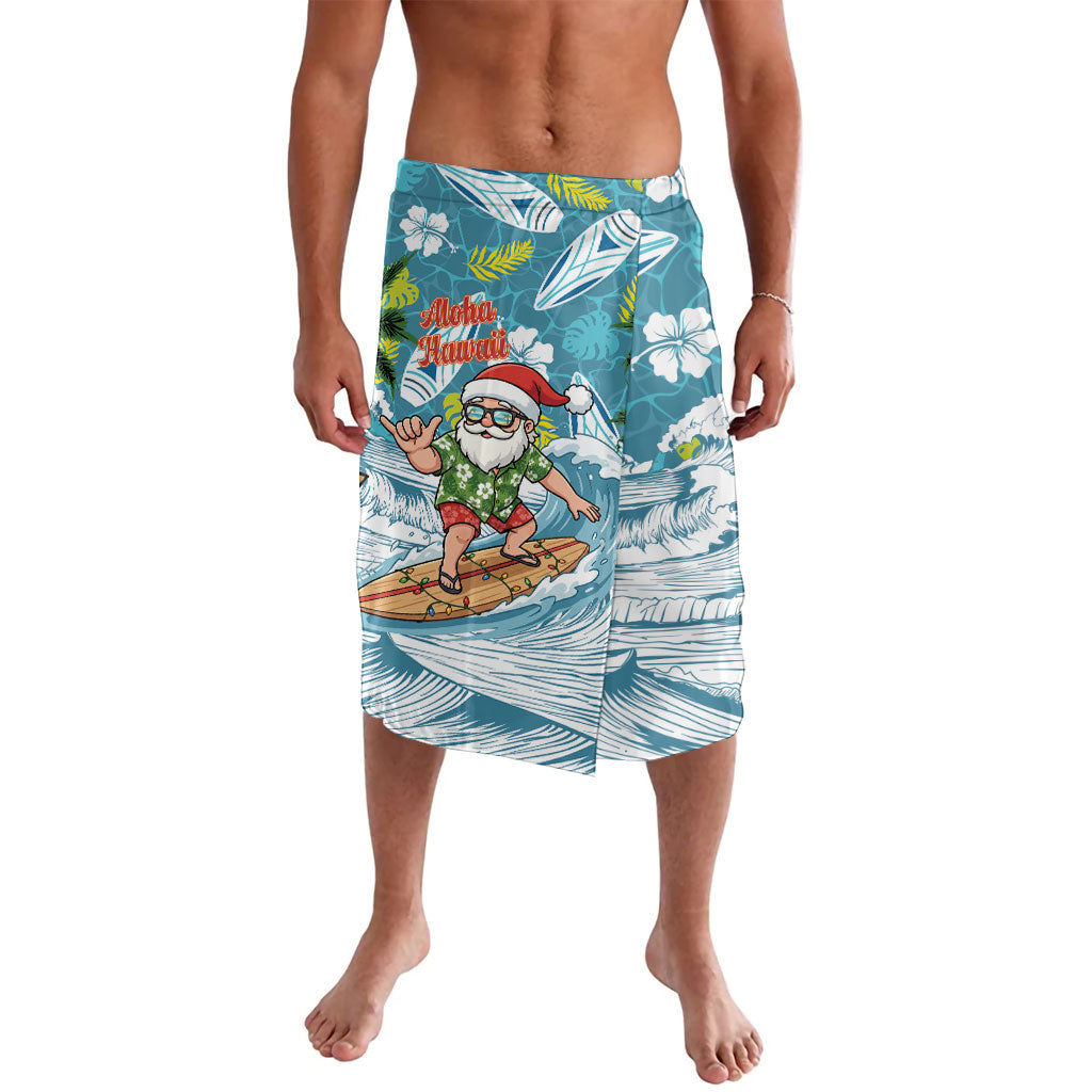 Hawaii Summer Christmas Lavalava Surfing Santa Shaka Catch The Wave LT14 Teal - Polynesian Pride