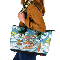 Hawaii Summer Christmas Leather Tote Bag Surfing Santa Shaka Catch The Wave LT14 Teal - Polynesian Pride
