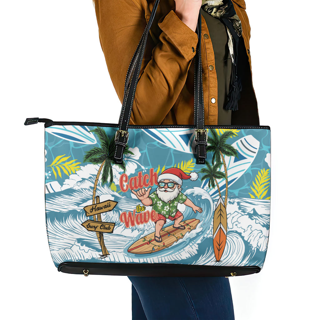 Hawaii Summer Christmas Leather Tote Bag Surfing Santa Shaka Catch The Wave LT14 - Polynesian Pride