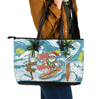 Hawaii Summer Christmas Leather Tote Bag Surfing Santa Shaka Catch The Wave LT14 - Polynesian Pride