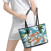 Hawaii Summer Christmas Leather Tote Bag Surfing Santa Shaka Catch The Wave LT14 - Polynesian Pride
