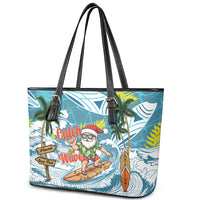 Hawaii Summer Christmas Leather Tote Bag Surfing Santa Shaka Catch The Wave LT14 - Polynesian Pride