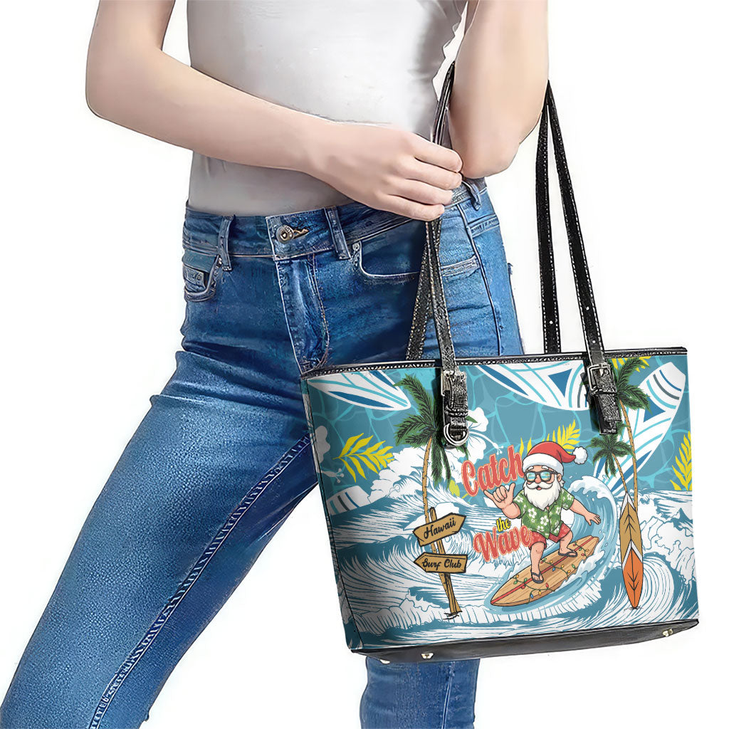 Hawaii Summer Christmas Leather Tote Bag Surfing Santa Shaka Catch The Wave LT14 - Polynesian Pride