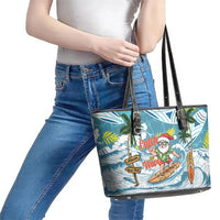 Hawaii Summer Christmas Leather Tote Bag Surfing Santa Shaka Catch The Wave LT14 - Polynesian Pride