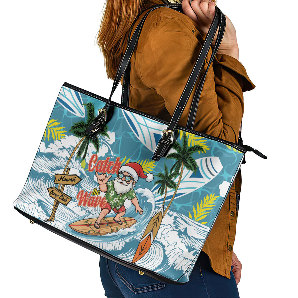 Hawaii Summer Christmas Leather Tote Bag Surfing Santa Shaka Catch The Wave LT14 - Polynesian Pride
