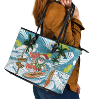 Hawaii Summer Christmas Leather Tote Bag Surfing Santa Shaka Catch The Wave LT14 - Polynesian Pride