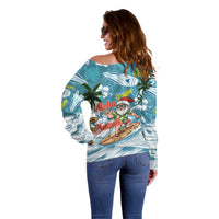 Hawaii Summer Christmas Off Shoulder Sweater Surfing Santa Shaka Catch The Wave LT14 - Polynesian Pride