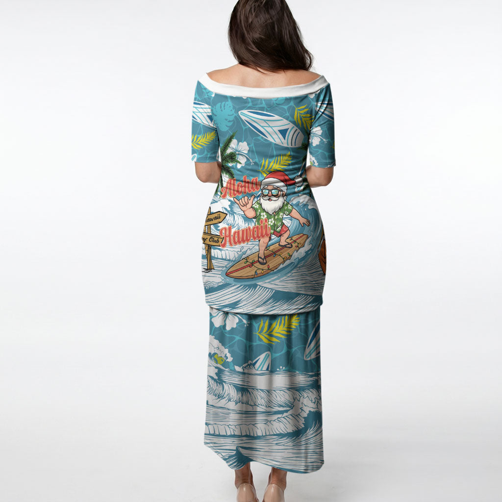 Hawaii Summer Christmas Puletasi Surfing Santa Shaka Catch The Wave LT14 - Polynesian Pride