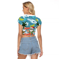 Hawaii Summer Christmas Raglan Cropped T Shirt Surfing Santa Shaka Catch The Wave LT14 - Polynesian Pride