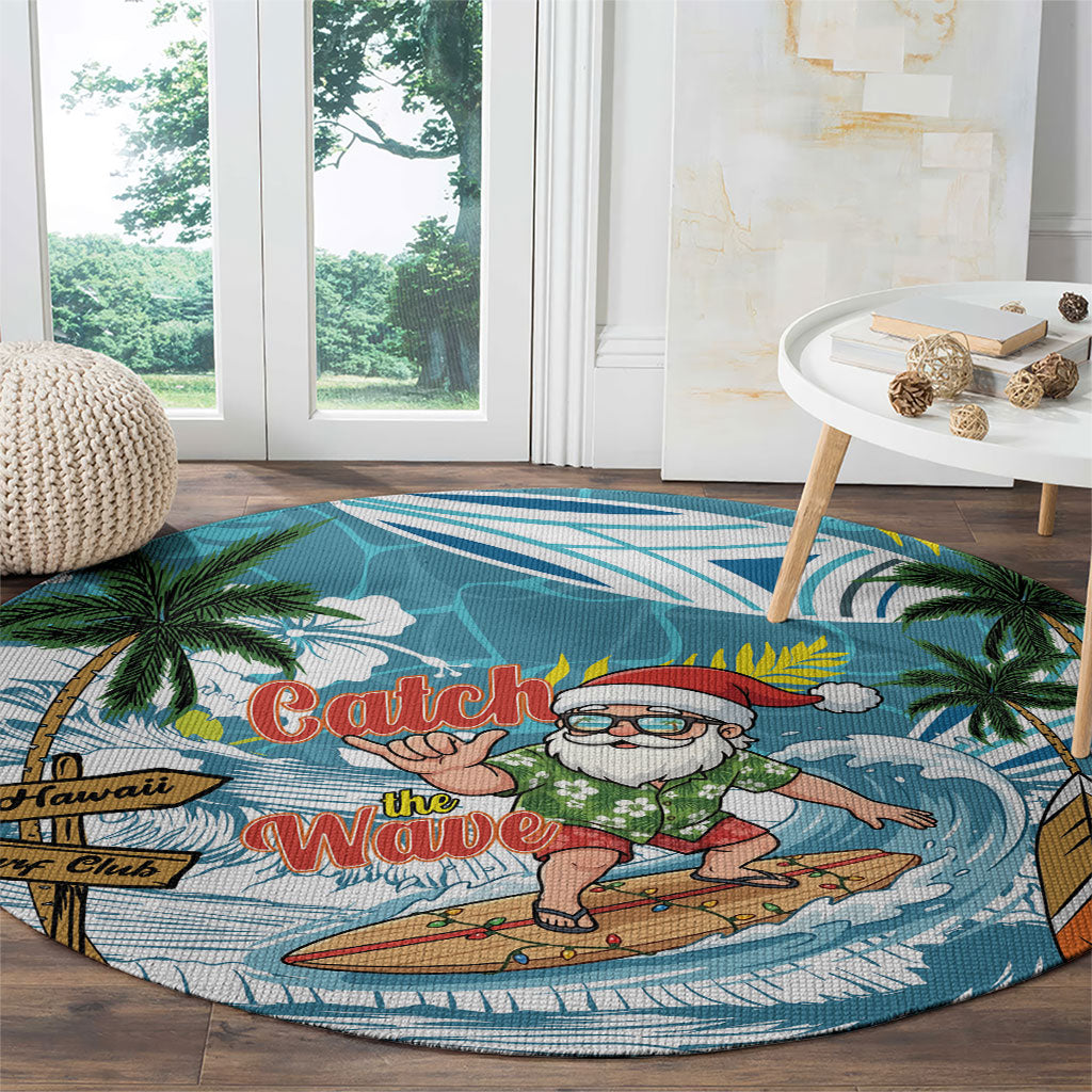 Hawaii Summer Christmas Round Carpet Surfing Santa Shaka Catch The Wave LT14 - Polynesian Pride