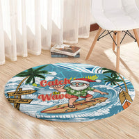 Hawaii Summer Christmas Round Carpet Surfing Santa Shaka Catch The Wave LT14 - Polynesian Pride
