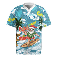 Hawaii Summer Christmas Rugby Jersey Surfing Santa Shaka Catch The Wave LT14 Teal - Polynesian Pride