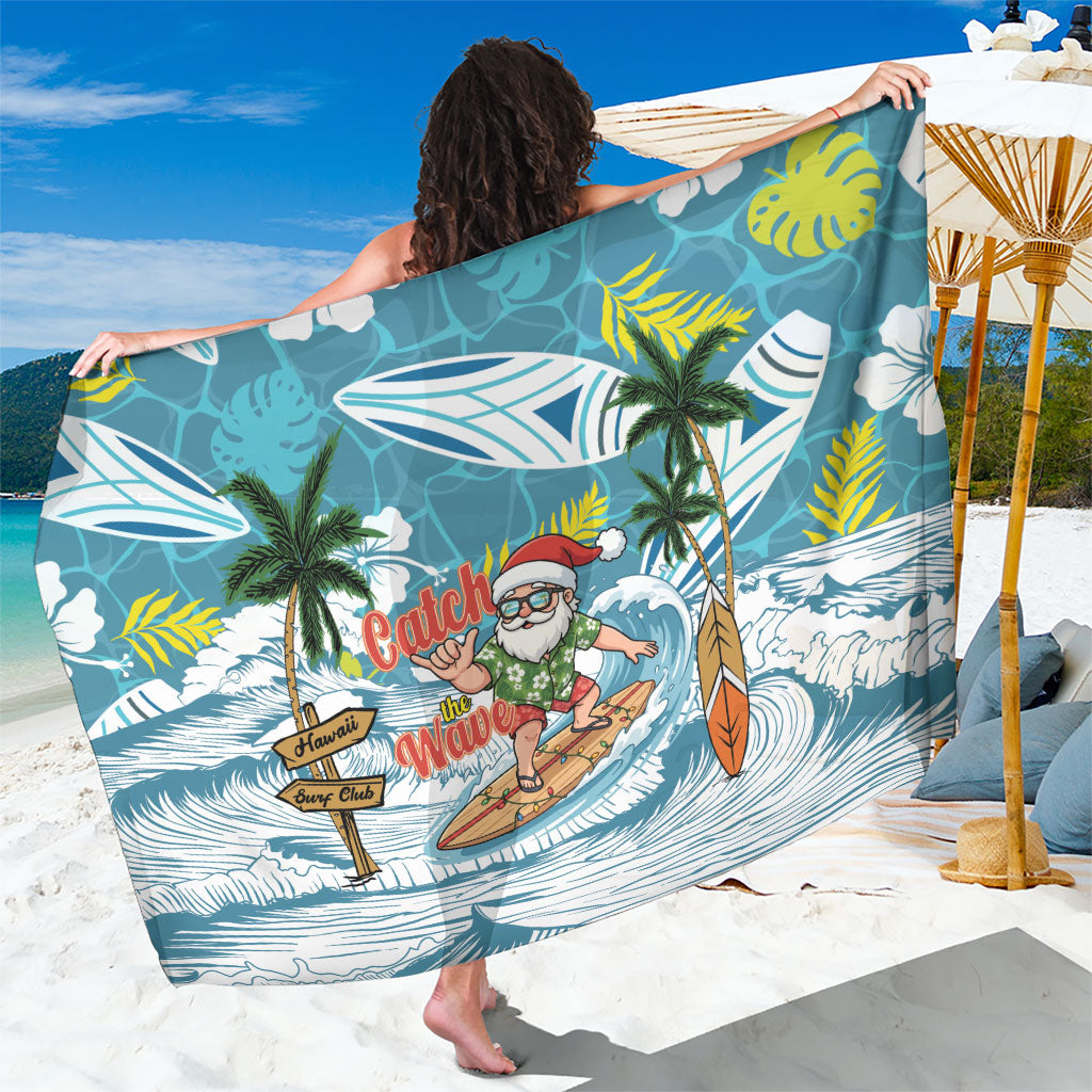 Hawaii Summer Christmas Sarong Surfing Santa Shaka Catch The Wave LT14 One Size 44 x 66 inches Teal - Polynesian Pride
