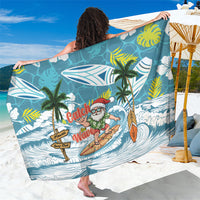 Hawaii Summer Christmas Sarong Surfing Santa Shaka Catch The Wave LT14 One Size 44 x 66 inches Teal - Polynesian Pride