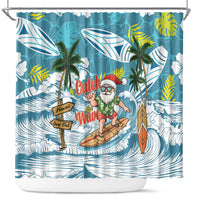 Hawaii Summer Christmas Shower Curtain Surfing Santa Shaka Catch The Wave LT14 Teal - Polynesian Pride