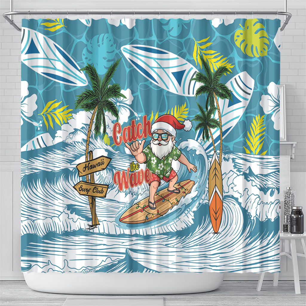 Hawaii Summer Christmas Shower Curtain Surfing Santa Shaka Catch The Wave LT14 - Polynesian Pride