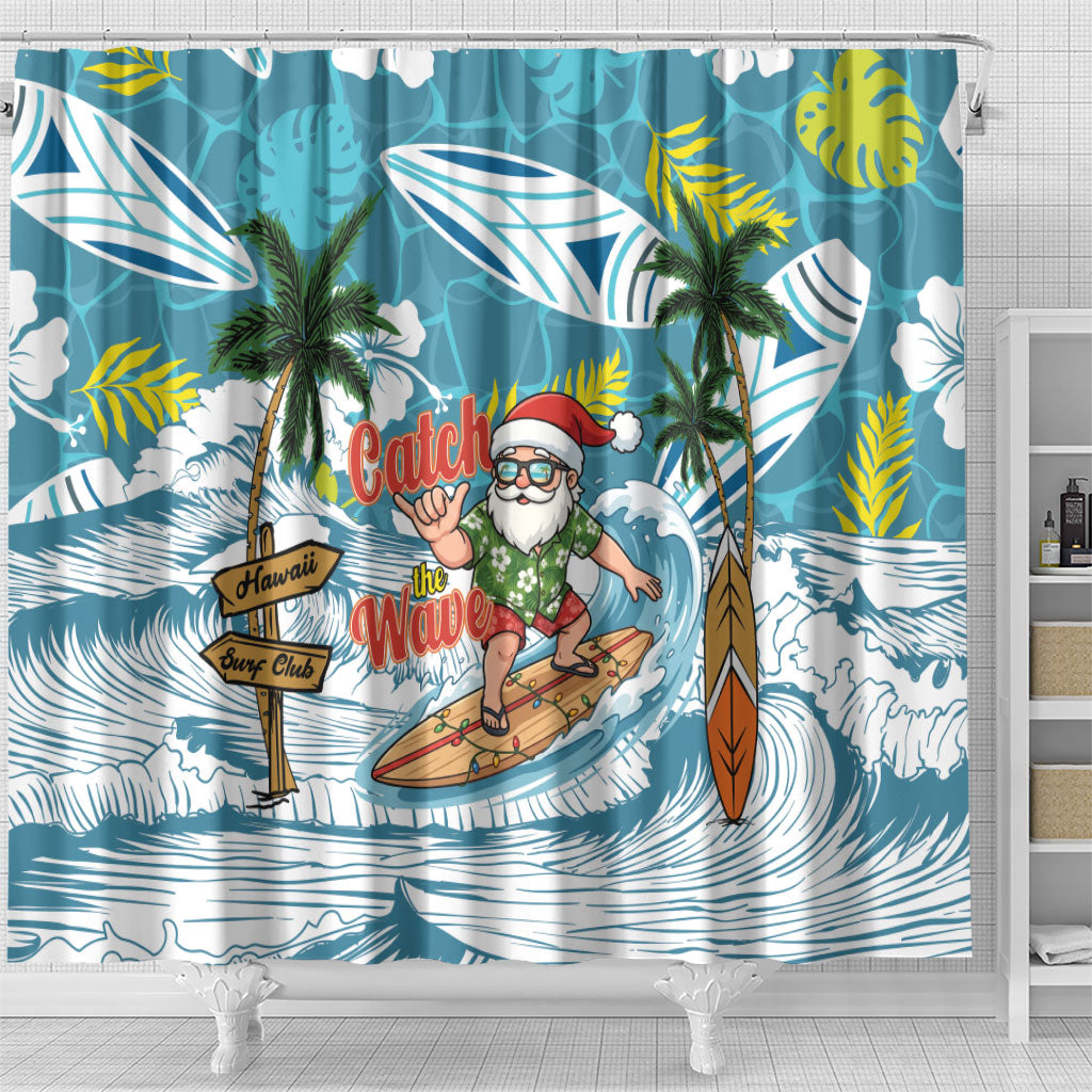 Hawaii Summer Christmas Shower Curtain Surfing Santa Shaka Catch The Wave LT14 - Polynesian Pride