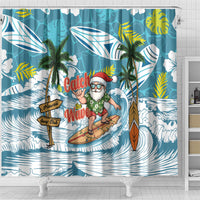 Hawaii Summer Christmas Shower Curtain Surfing Santa Shaka Catch The Wave LT14 - Polynesian Pride