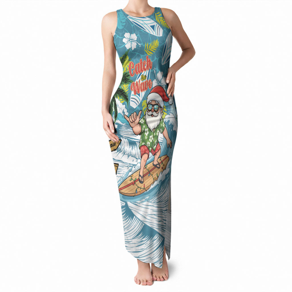 Hawaii Summer Christmas Tank Maxi Dress Surfing Santa Shaka Catch The Wave LT14 Women Teal - Polynesian Pride