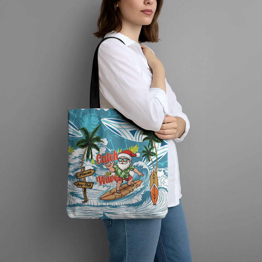 Hawaii Summer Christmas Tote Bag Surfing Santa Shaka Catch The Wave LT14 - Polynesian Pride