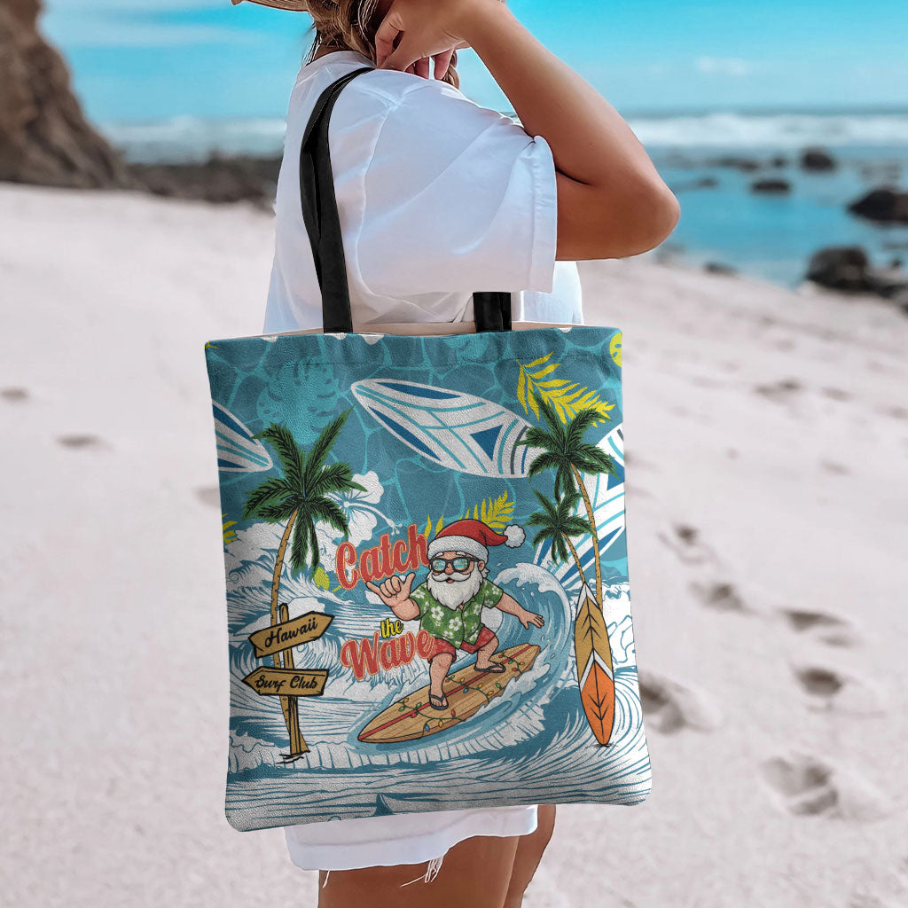 Hawaii Summer Christmas Tote Bag Surfing Santa Shaka Catch The Wave LT14 - Polynesian Pride