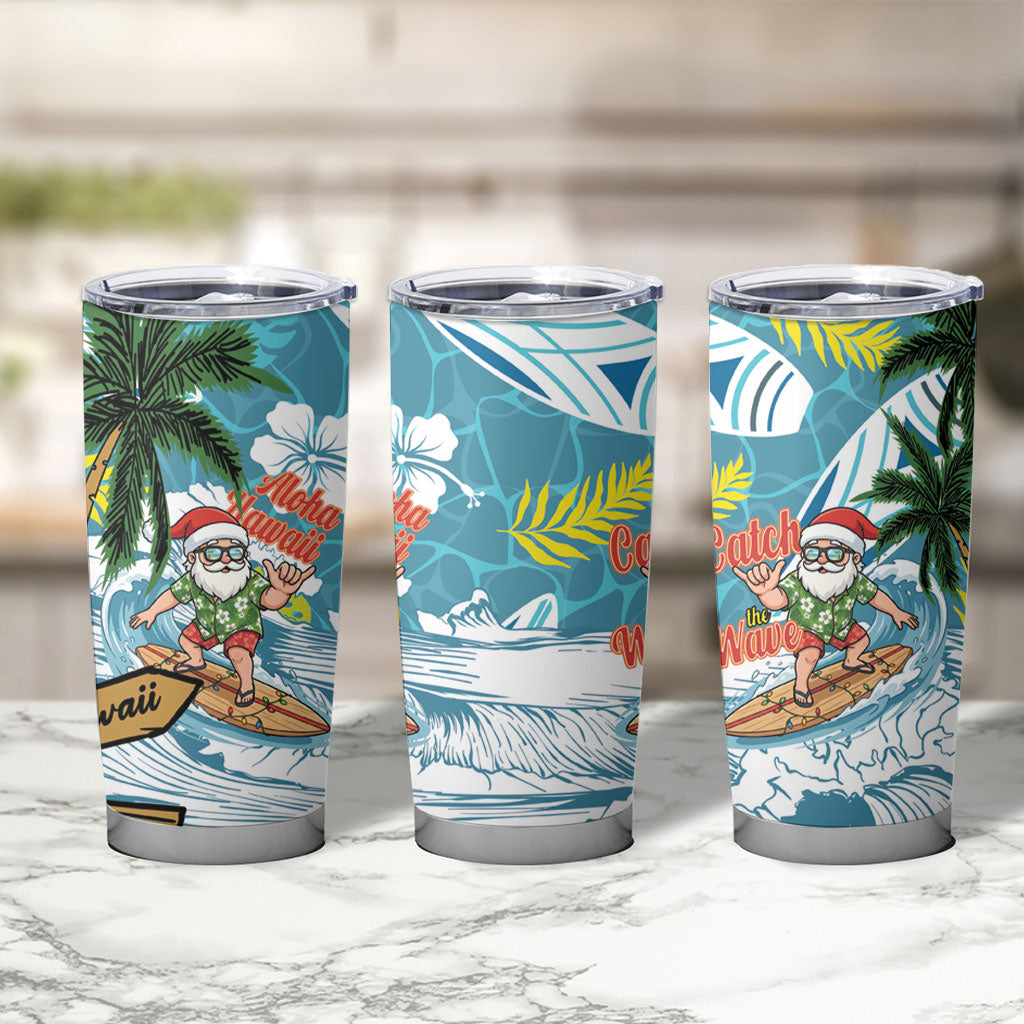 Hawaii Summer Christmas Tumbler Cup Surfing Santa Shaka Catch The Wave LT14 - Polynesian Pride