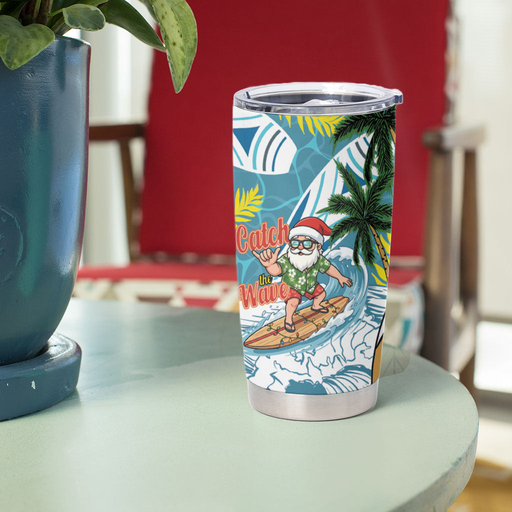 Hawaii Summer Christmas Tumbler Cup Surfing Santa Shaka Catch The Wave LT14 - Polynesian Pride
