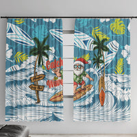 Hawaii Summer Christmas Window Curtain Surfing Santa Shaka Catch The Wave LT14 With Hooks Teal - Polynesian Pride
